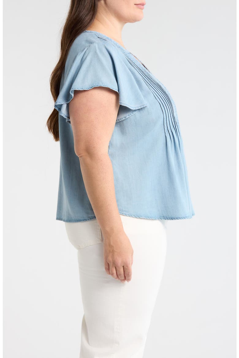 Pintuck Pleat Flutter Sleeve Chambray Top, Alternate, color, MALIBU LIGHT