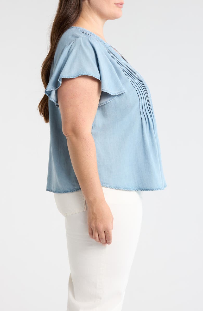 Liverpool Los Angeles Pintuck Pleat Flutter Sleeve Chambray Top, Alternate, color, Malibu Light