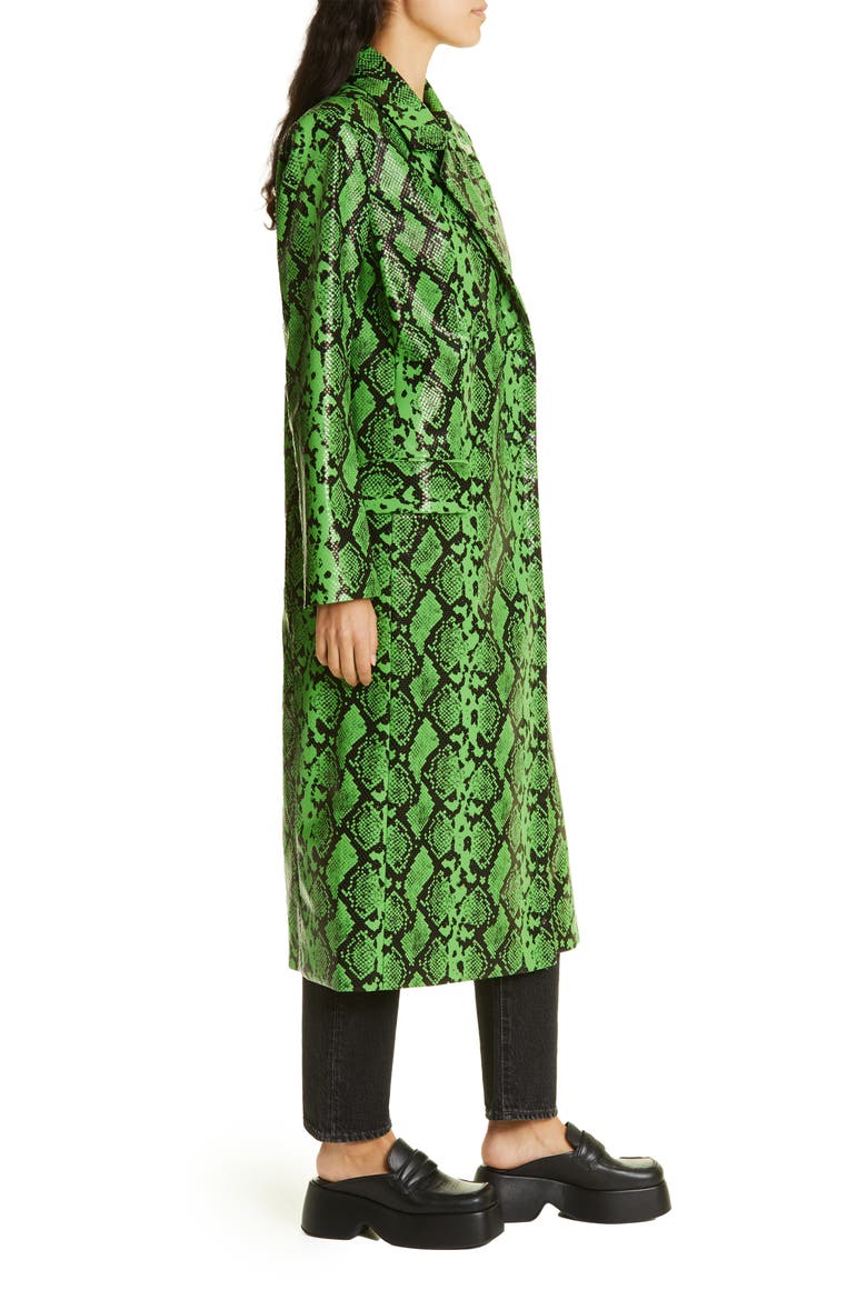 Joto Snakeskin Print Faux Leather Coat, Alternate, color, GRASS GREEN