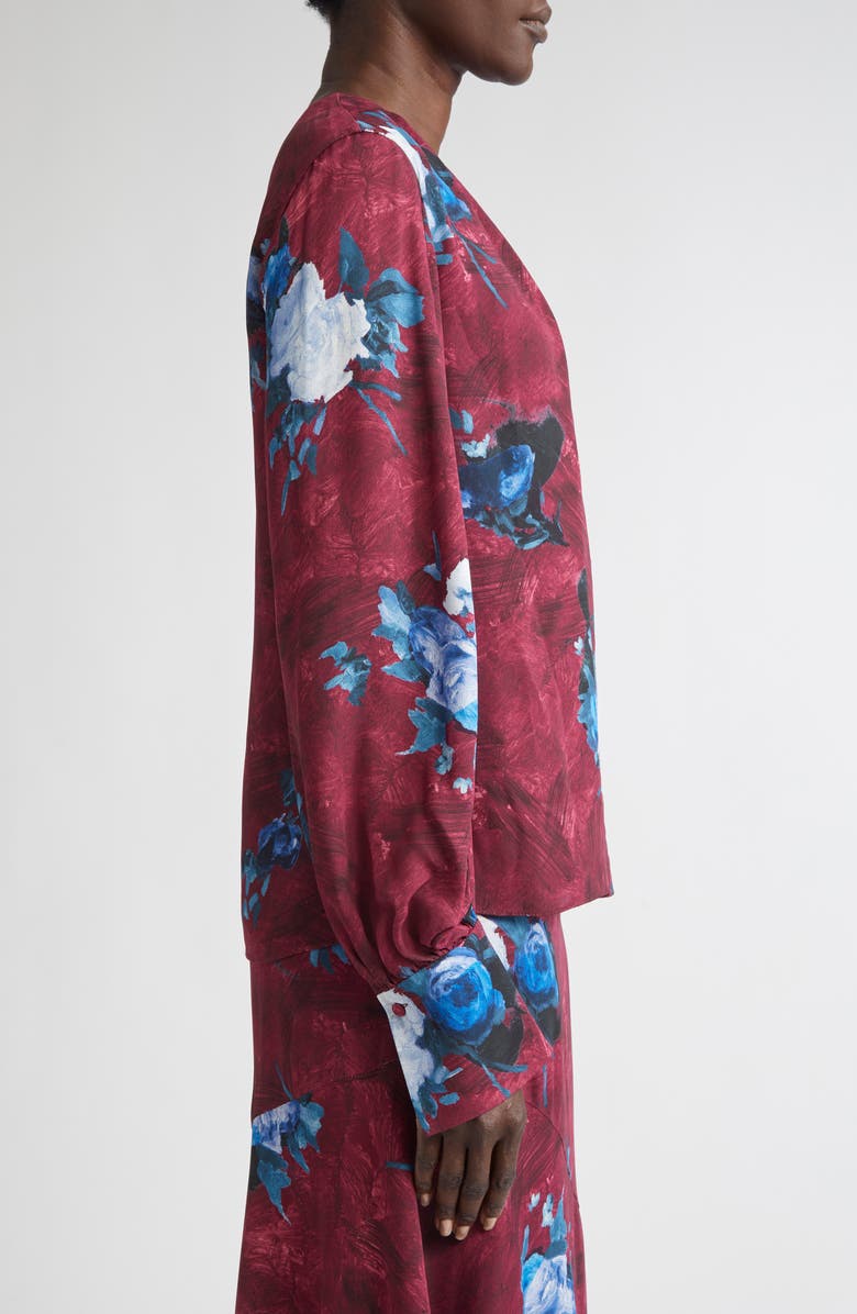 Erdem Abstract Rose Print Long Sleeve Top, Alternate, color, Abstract Rose Mulberry Red