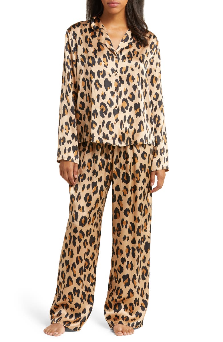 Nordstrom Washable Silk Pajamas, Main, color, Tan Surface Leopard
