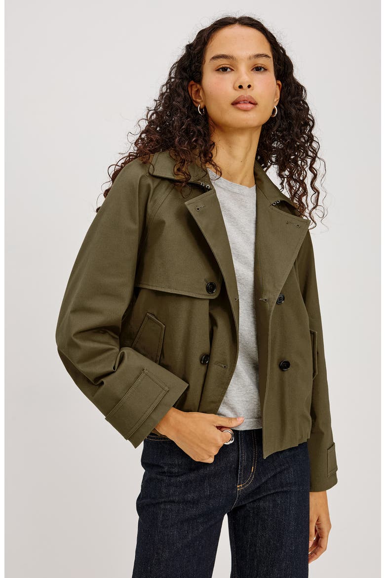 Jett Check Crop Trench Coat, Alternate, color, OLIVE