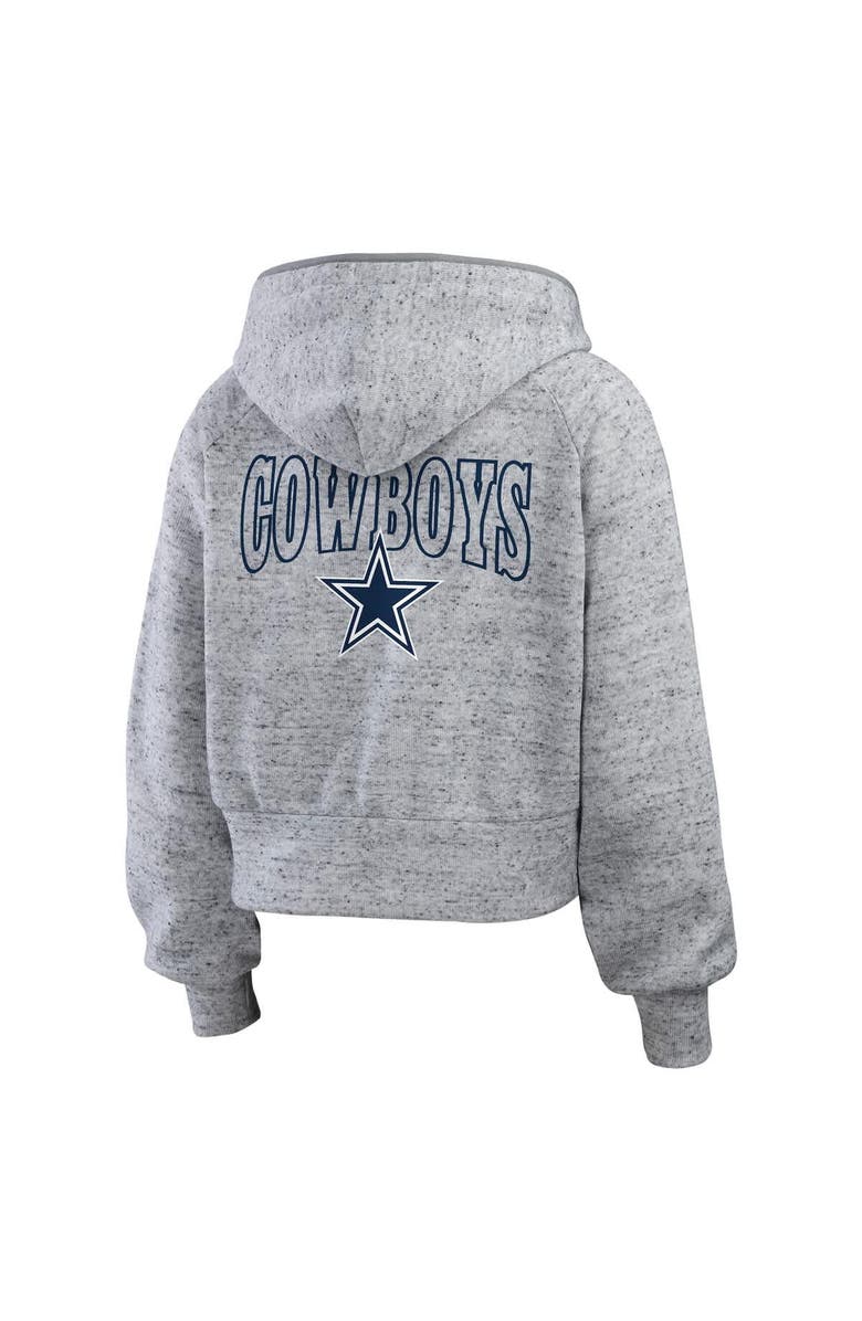 WEAR by Erin Andrews Women's WEAR by Erin Andrews Heather Gray Dallas Cowboys Speckled Fleece Cropped Full-Zip Hoodie, Alternate, color,