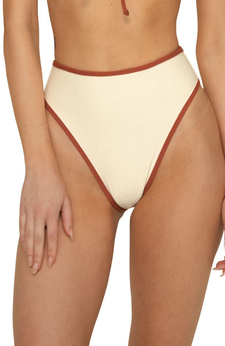 MONTCE Paula Contrast Binding High Waist Bikini Bottoms, Main, color, Oat Terracotta