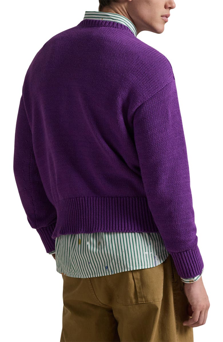 Polo Ralph Lauren Embroidered Cotton Sweater, Alternate, color, Passionflower Purple Heather