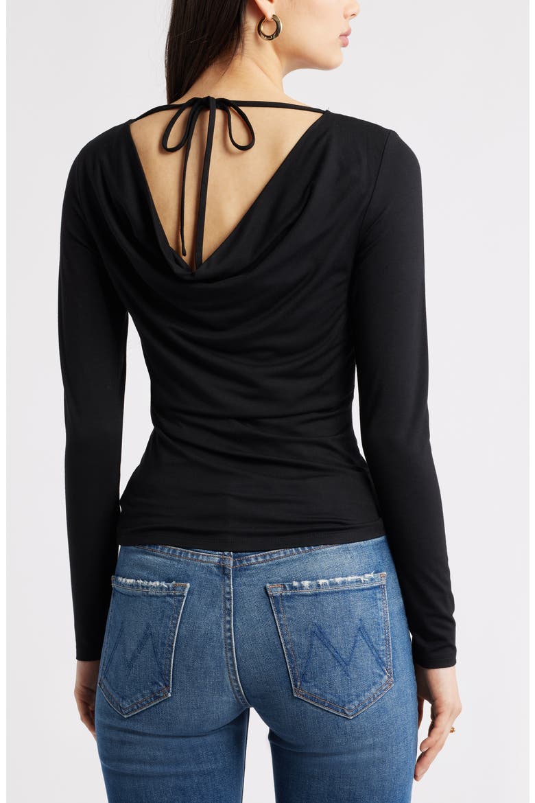 Cowl Back Long Sleeve Shirt, Alternate, color, BLACK