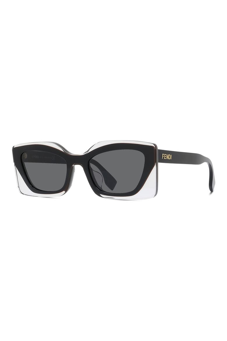 'Fendi 53mm Rectangular Sunglasses, Alternate, color, SHINY BLACK / SMOKE