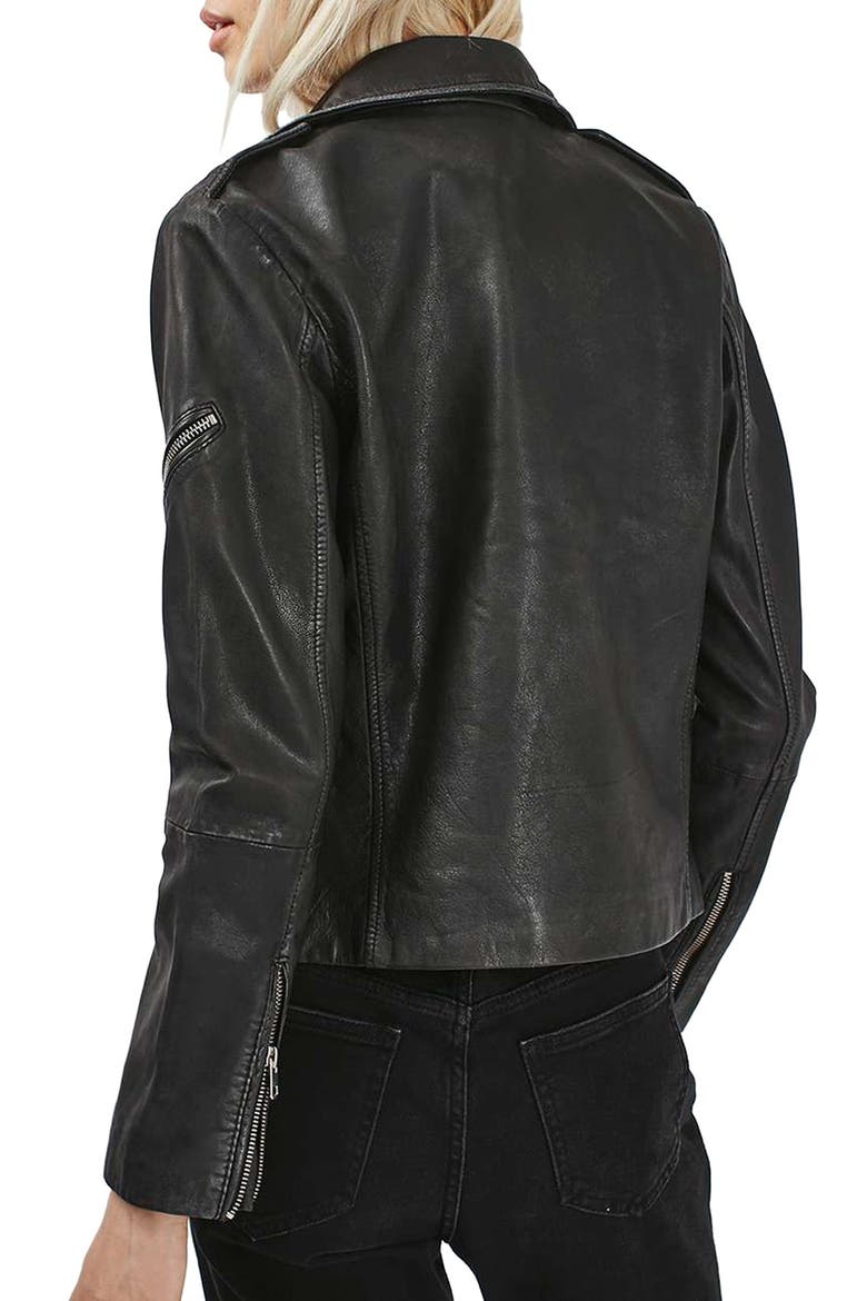 Lightning Leather Biker Jacket, Alternate, color, BLACK