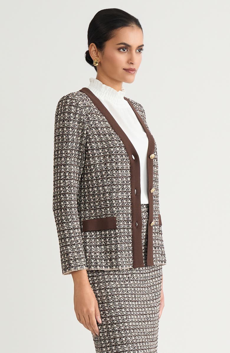 Ming Wang Tailored Contrast Trim Tweed Knit Jacket, Alternate, color, Dark Umber/Twig/Black/Ivory
