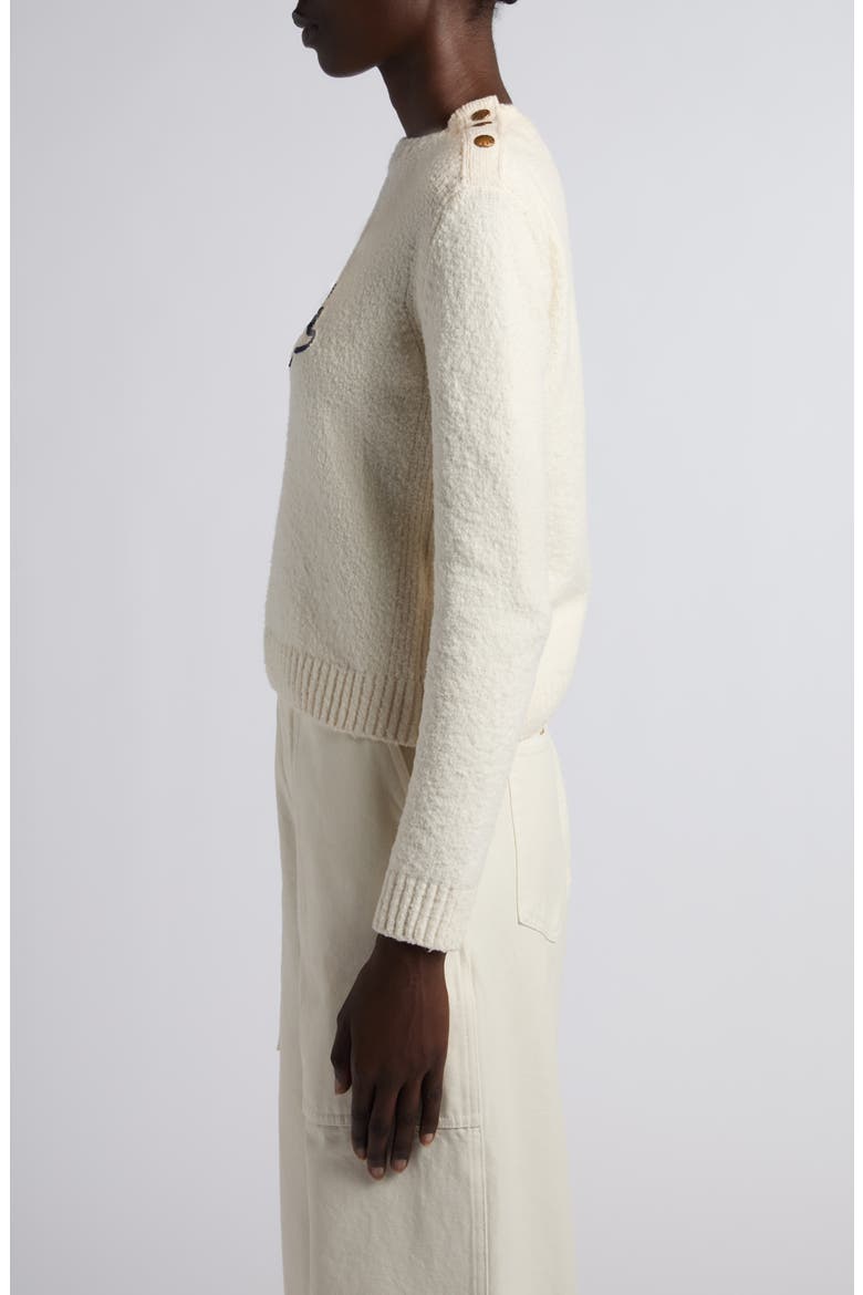 Embroidered Logo Crop Crewneck Sweater, Alternate, color, SILK WHITE