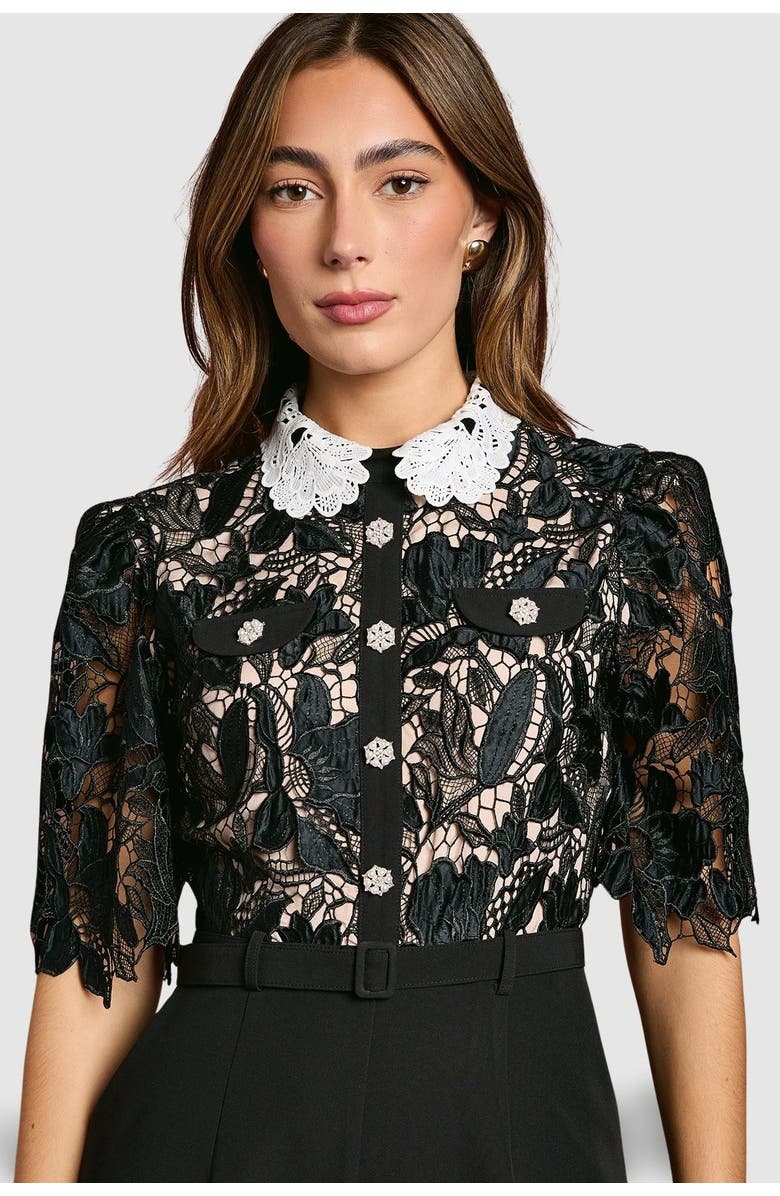Coast Lace Shirt Short Sleeve Jumpsuit, Alternate, color, Mono