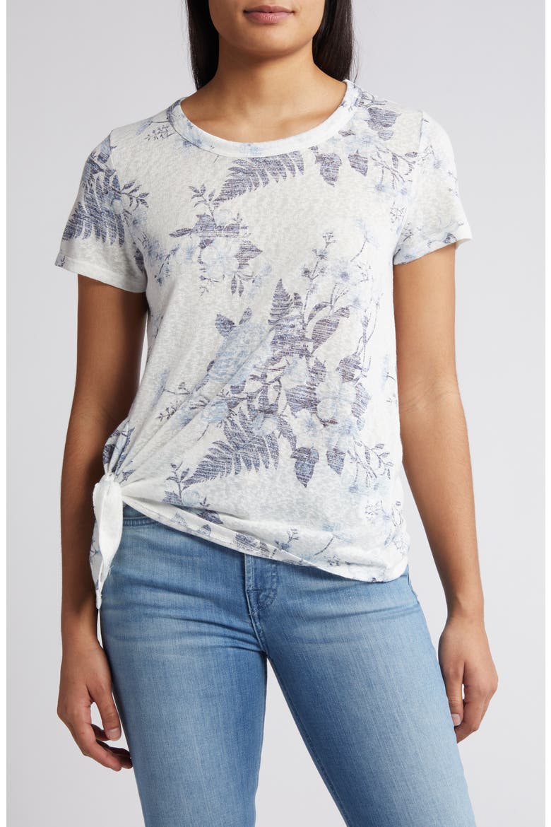 Side Tie T-Shirt, Main, color, IVORY/ DK DENIM FLORAL