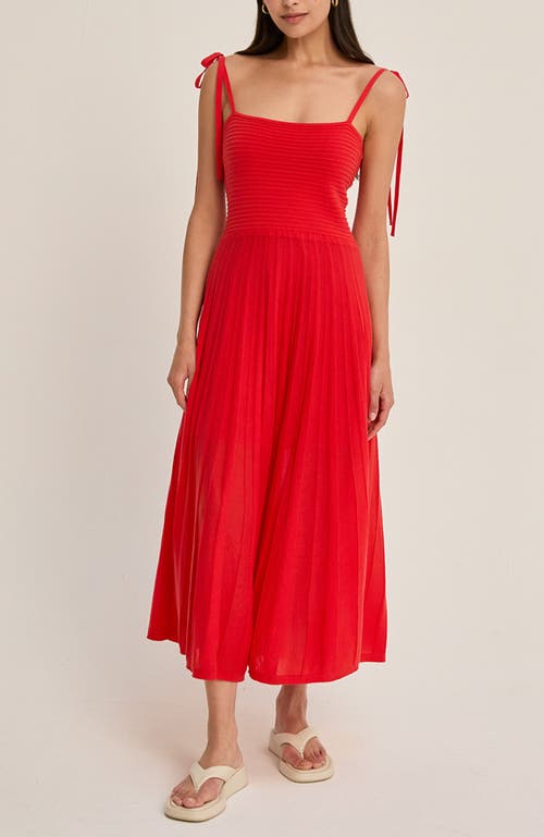 Crescent Mixed Media Knit Midi Dress In Red