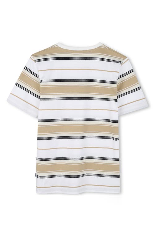 Shop Bosswear Boss Kidswear Kids' Stripe Cotton T-shirt In Stone