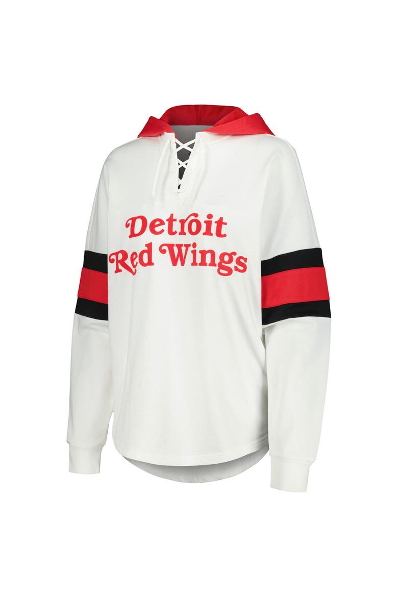 Women's G-III 4Her by Carl Banks White/Red Detroit Red Wings Goal Zone Long Sleeve Lace-Up Hoodie T-Shirt, Alternate, color, White