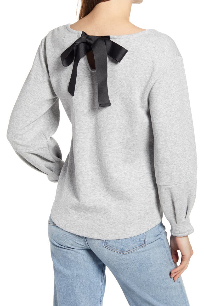 Bow Back V-Neck Sweatshirt, Alternate, color, GREY HEATHER