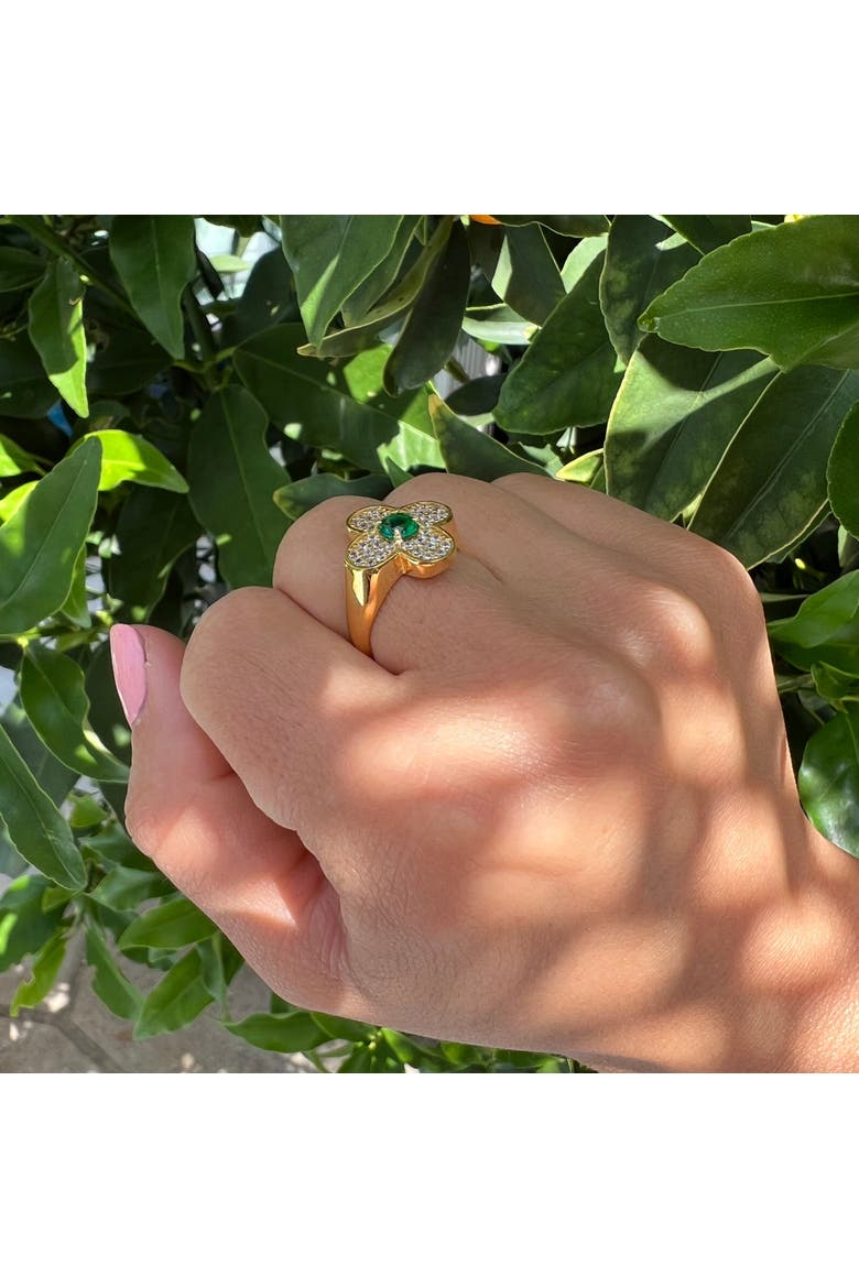 Gold Clover Emerald Ring, Alternate, color, green