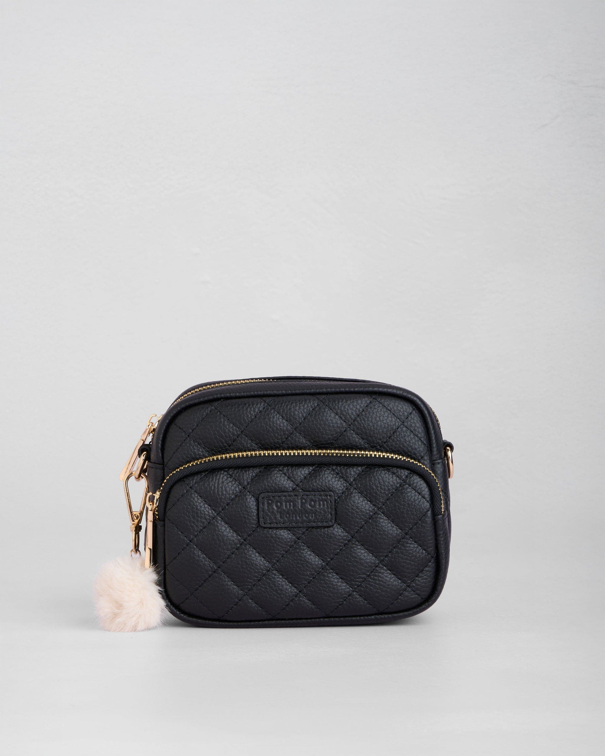Pom Pom London Original Mini Cross Body Bag, Main, color, Black Quilted