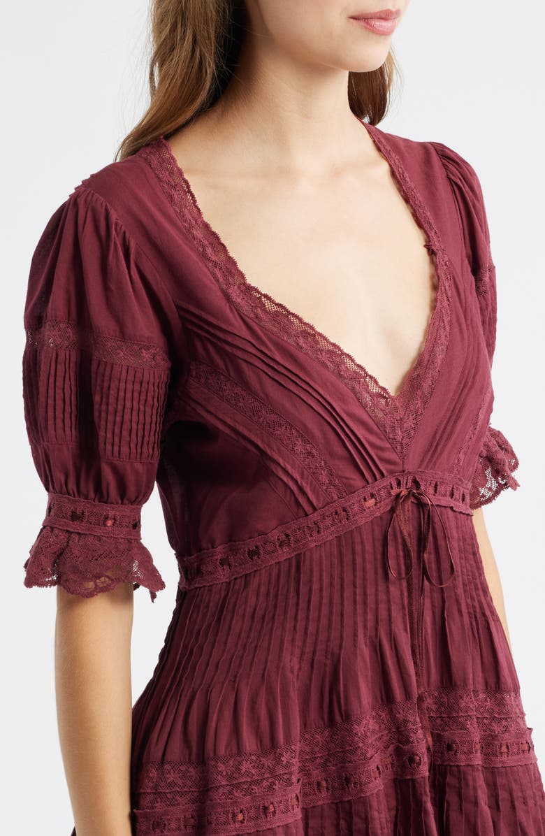 LoveShackFancy Lilias Lace Cotton Minidress, Alternate, color, Spiced Berry