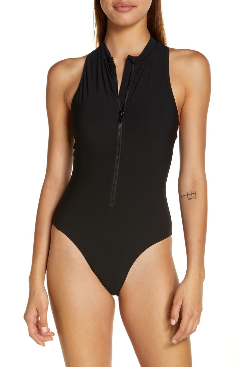 Sweaty Betty Vista High Neck Zip-Up One-Piece Swimsuit | Nordstrom