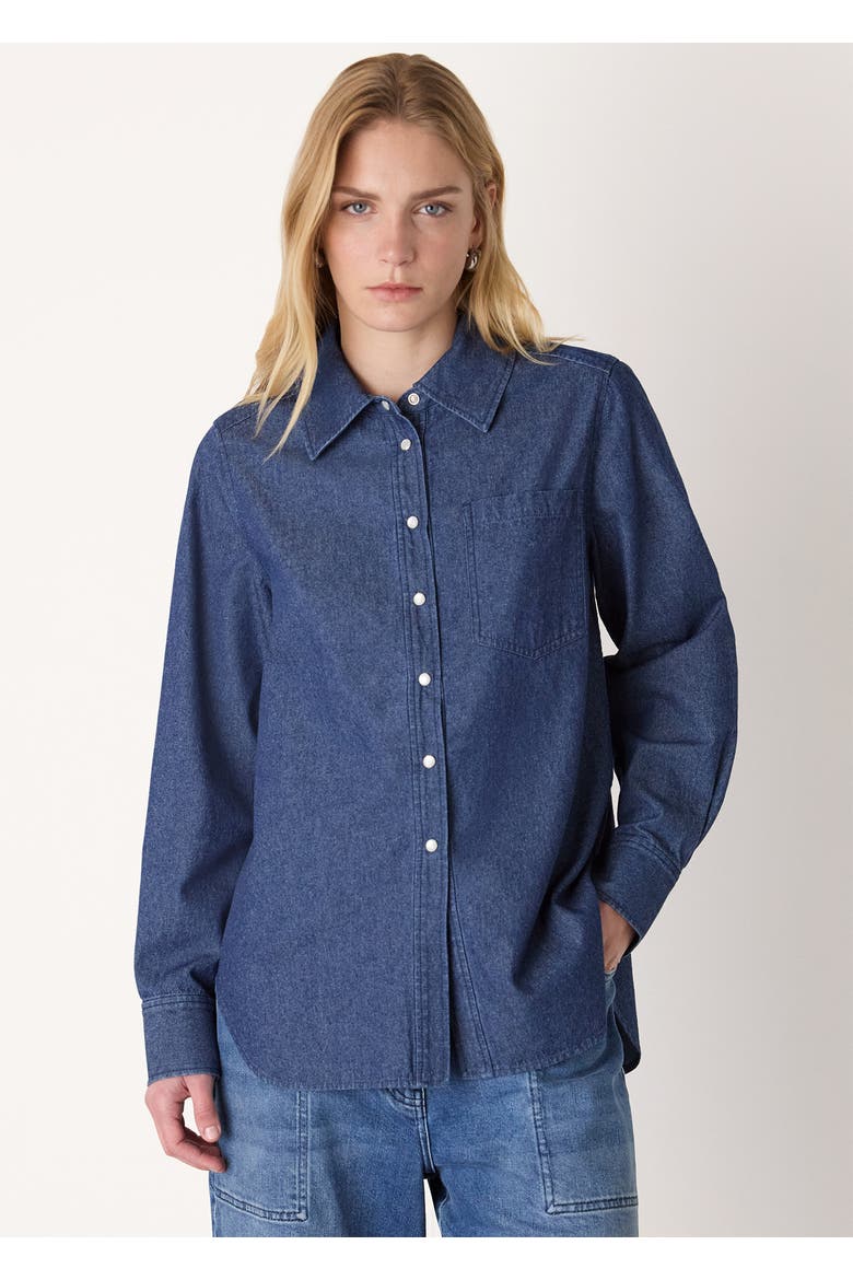 Pocket Detail Cotton Shirt, Main, color, Denim