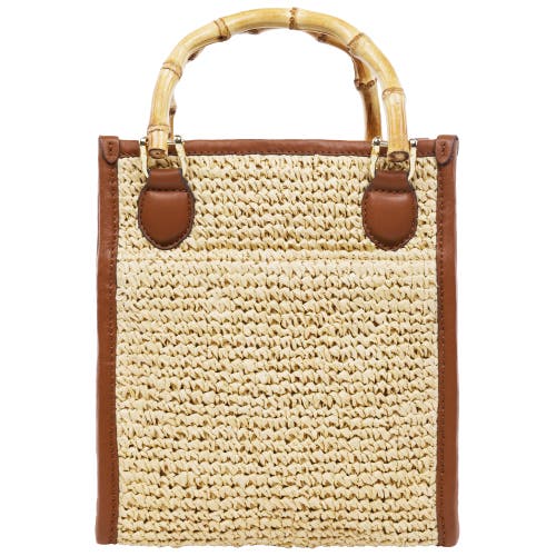 Tommy Bahama Leather And Raffia Handle Tote In Brown