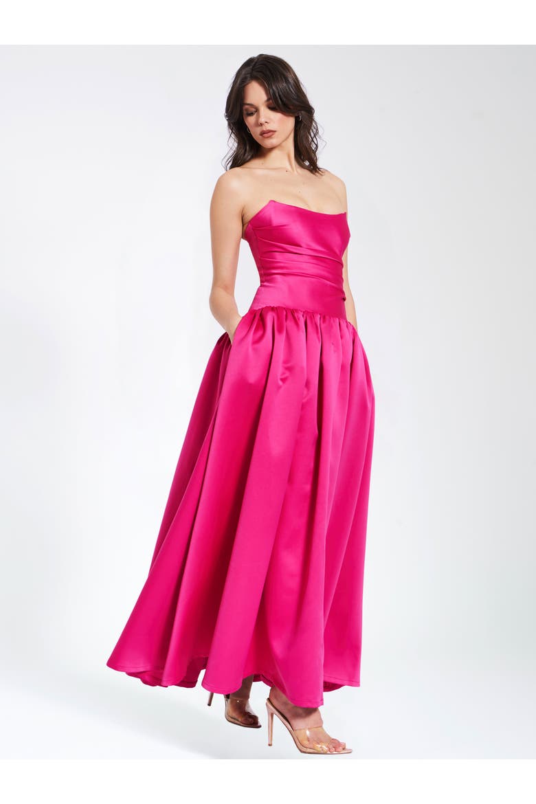 Walterina Satin Strapless Drop Waist Corset Gown, Alternate, color, Fuchsia