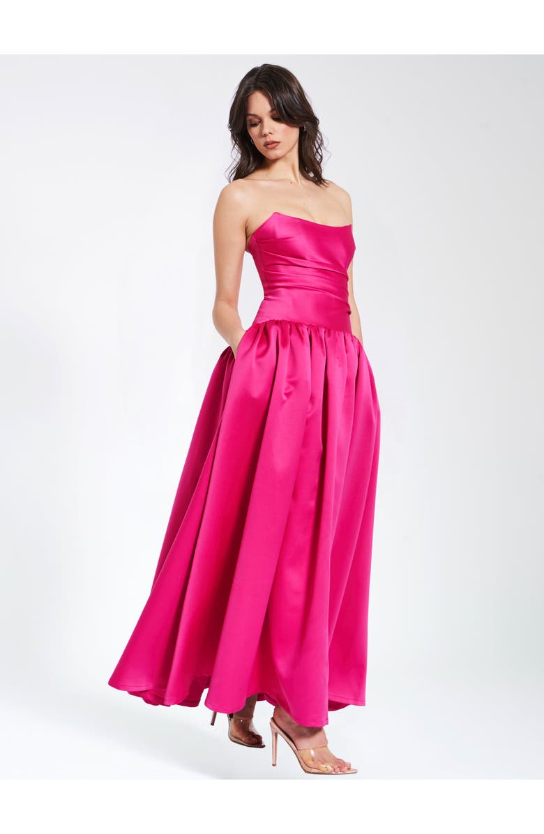 Miss Circle Walterina Satin Strapless Drop Waist Corset Gown, Alternate, color, Fuchsia