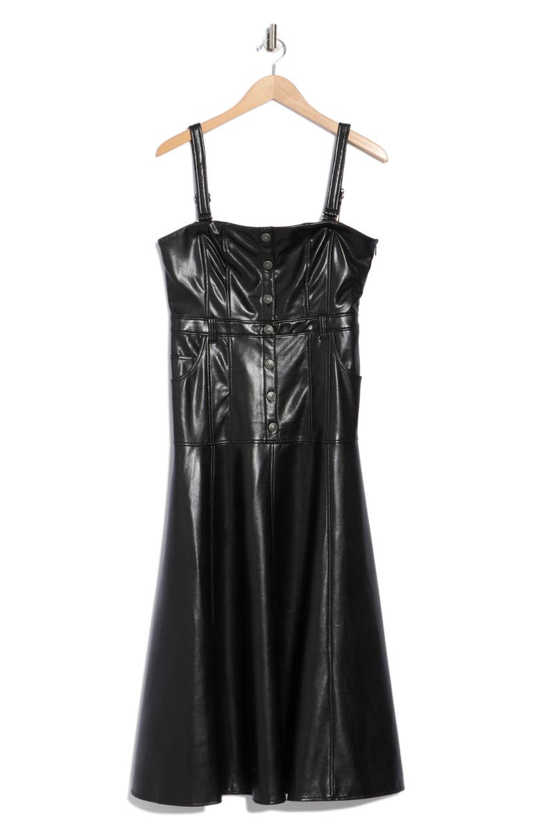 Cinq à Sept Veena Faux Leather Fit & Flare Midi Dress, Alternate, color, Black