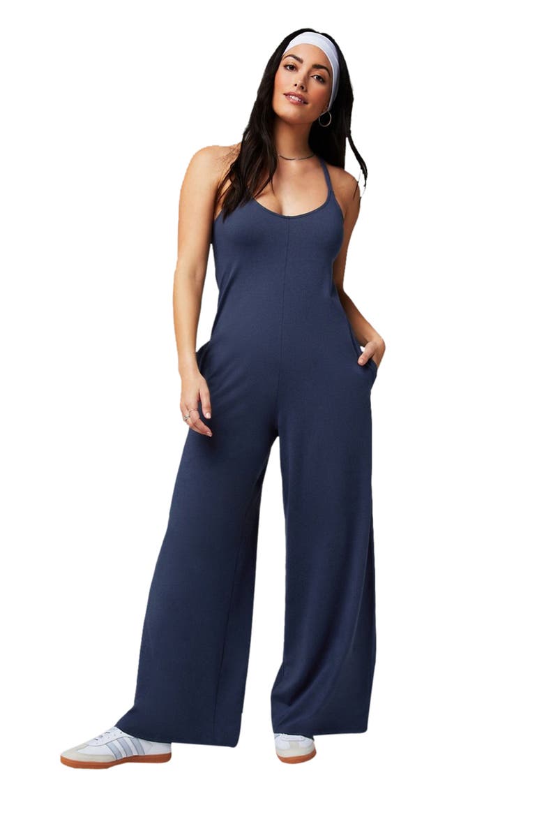 Women's Cloud Jersey Wide Leg Jumpsuit, Main, color, Deep Navy Heather