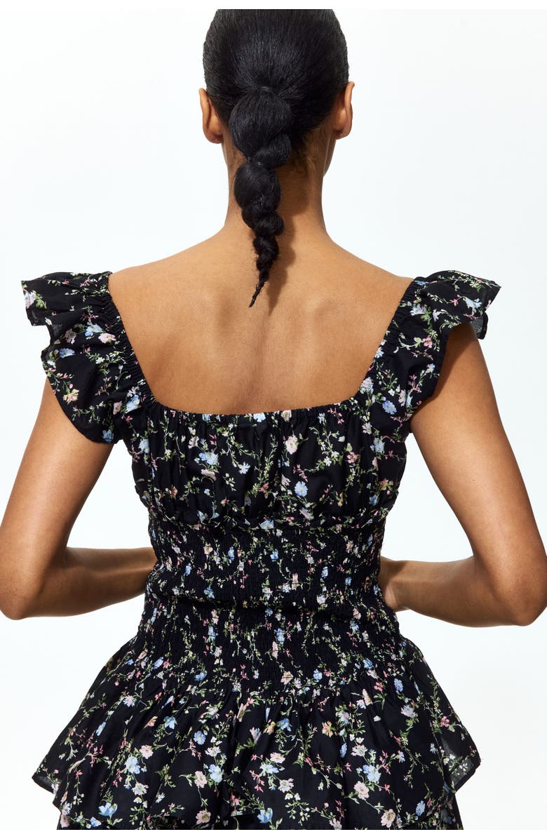 H&M Smocked-waist dress, Alternate, color, Black/Floral