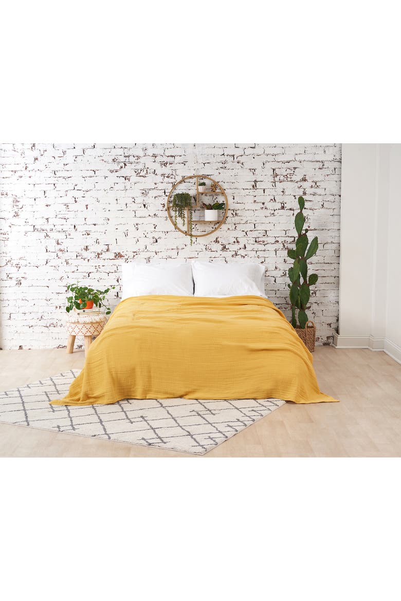 Ryker Dandelion Queen Gauze Coverlet, Main, color, Yellow