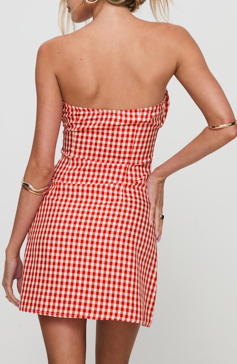 Princess Polly Double Date Gingham Strapless Minidress, Alternate, color, Red Gingham