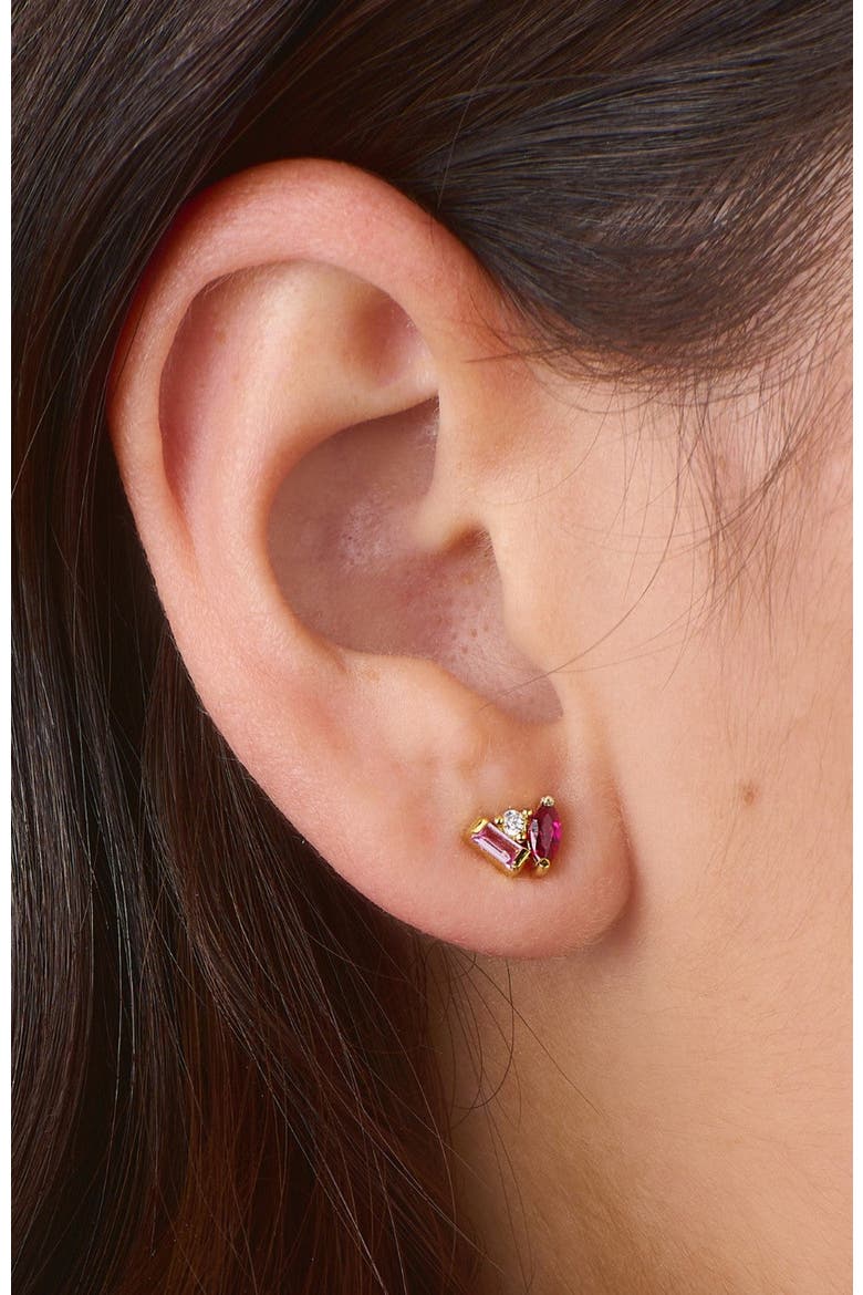 Seraphina Celeste Stud Earrings, Alternate, color, Ruby / Pink