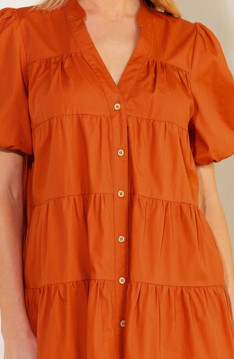 FLYING TOMATO Puff Sleeve Tiered Minidress, Alternate, color, Rust