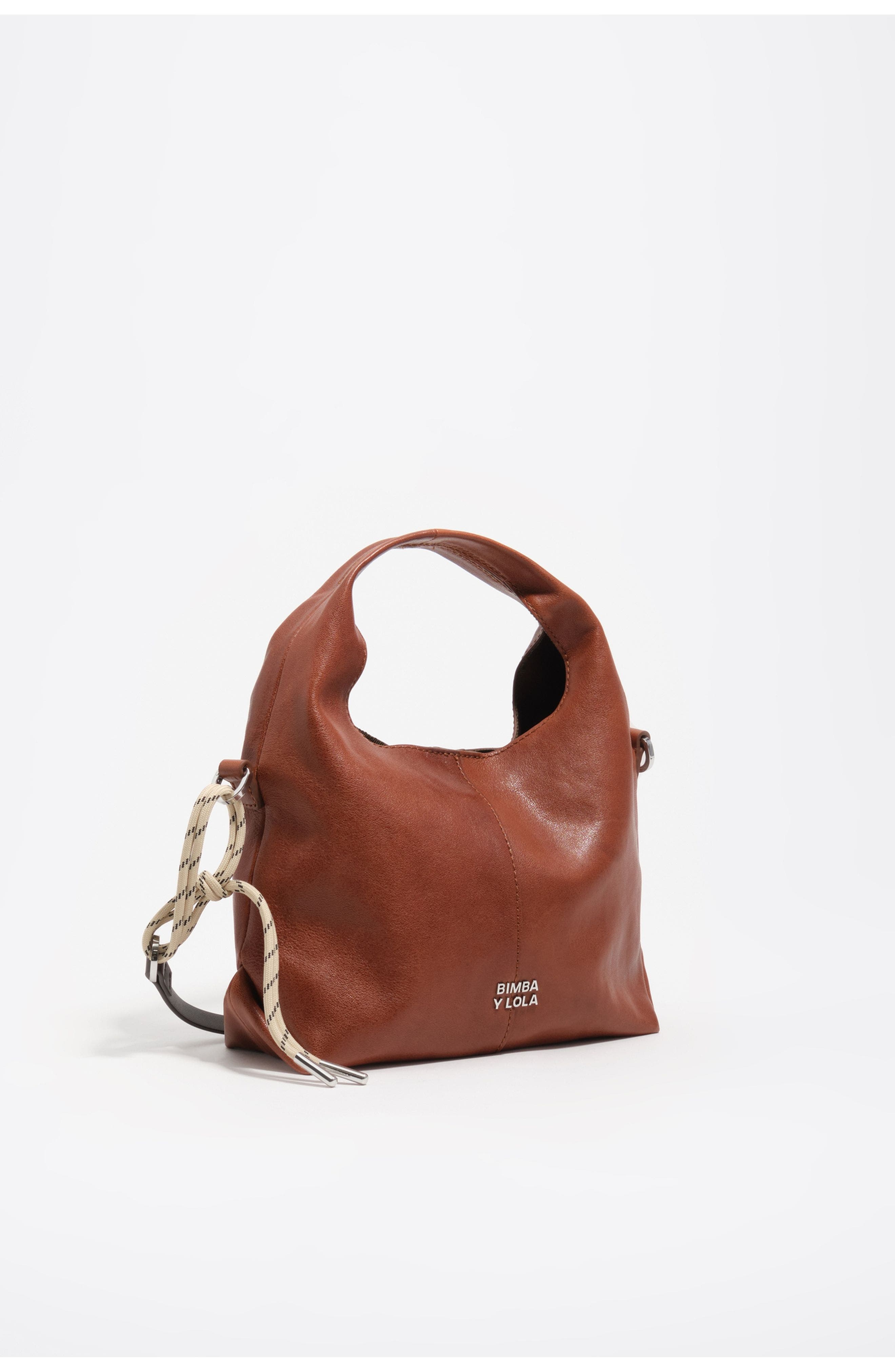 Bimba y Lola Small Leather Paper Crossbody Bag, Main, color, Dark Tan