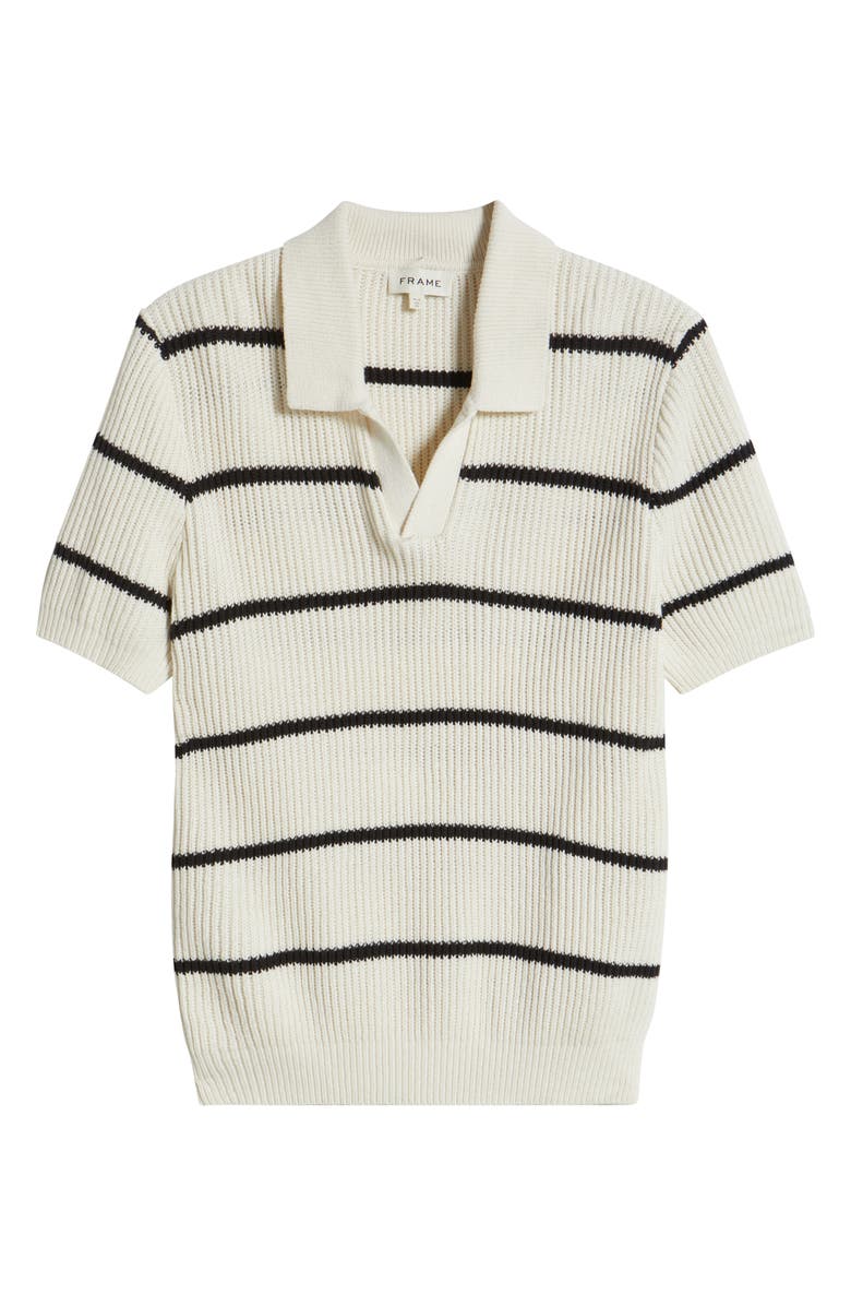 FRAME Stripe Cotton & Silk Polo Sweater, Main, color, Ivory/ Black Stripe