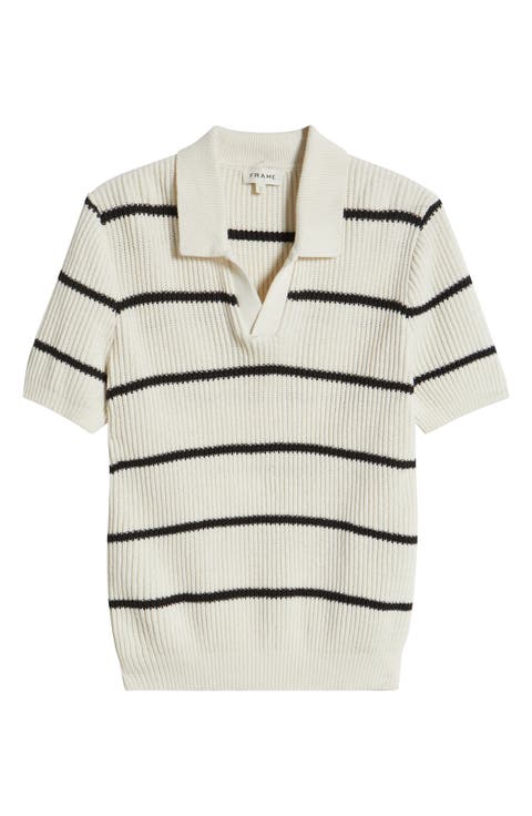 Stripe Cotton & Silk Polo Sweater