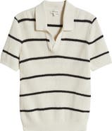 FRAME Stripe Cotton & Silk Polo Sweater