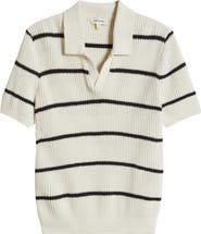 FRAME Stripe Cotton & Silk Polo Sweater