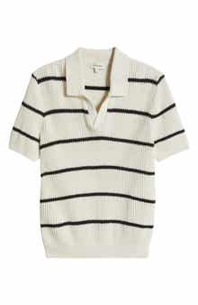 FRAME Stripe Cotton & Silk Polo Sweater