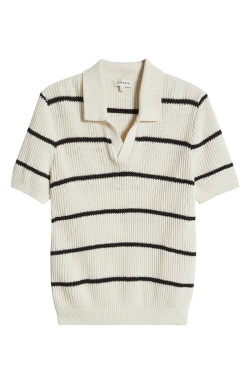 Frame Mens  Striped Ribbed Cotton And Silk-blend Polo Jumper In Ivory/black Stripe