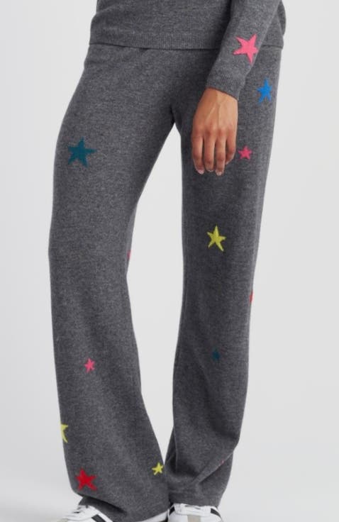 Wool Cashmere Star Wide-Leg Track Pants