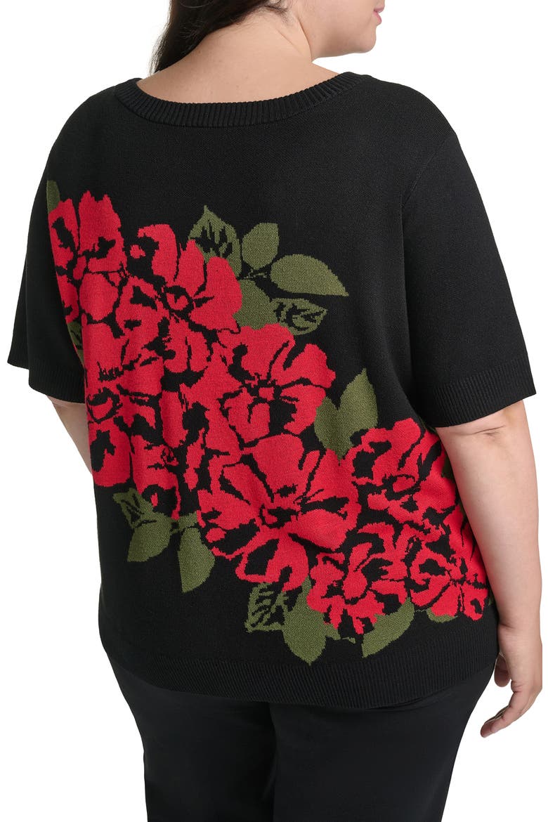 Floral Short Sleeve Sweater, Alternate, color, BLACK/ ADMIRAL RED/ GREEN