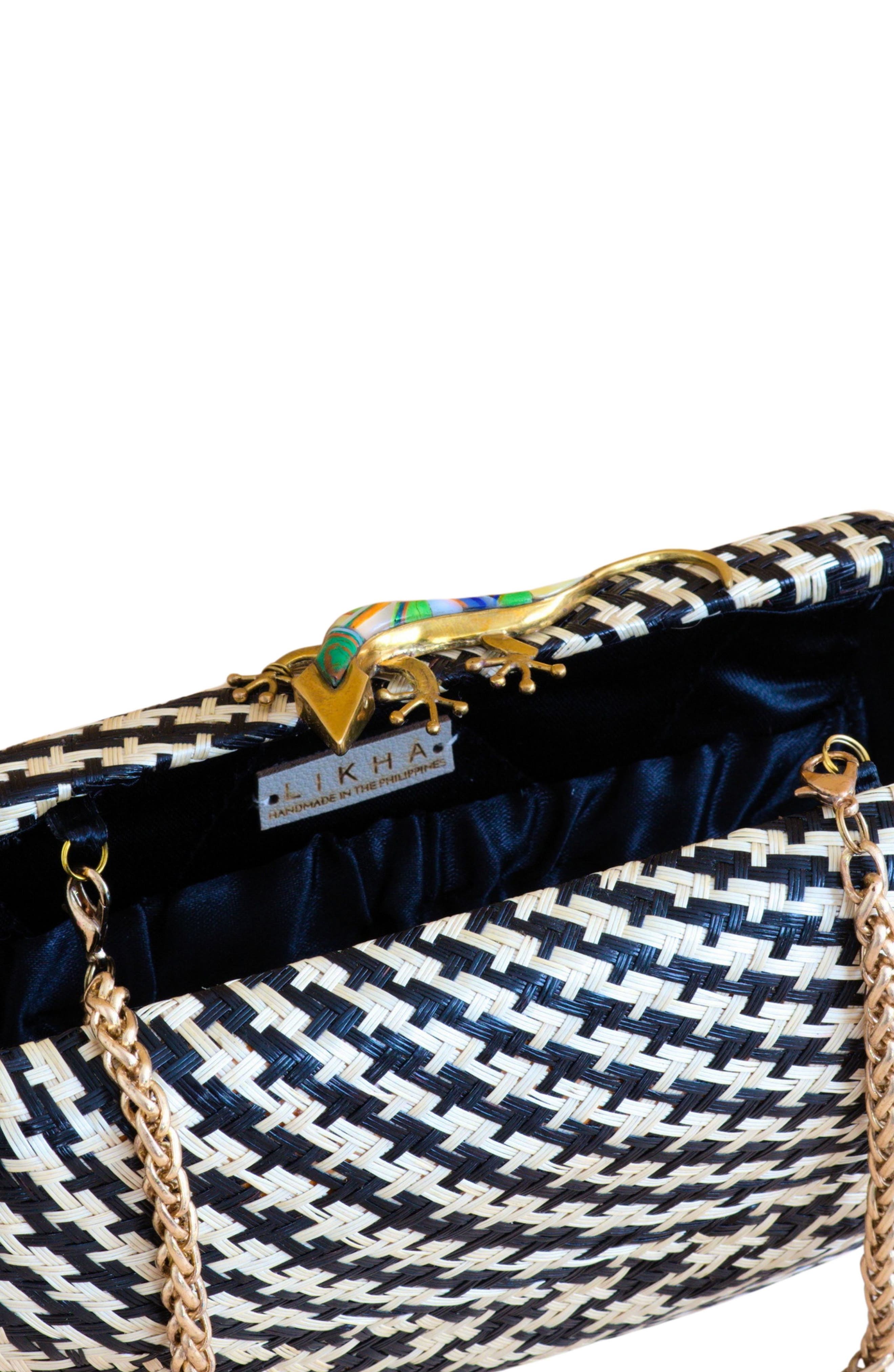 LIKHA Houndstooth Octagon Clutch, Alternate, color, Black