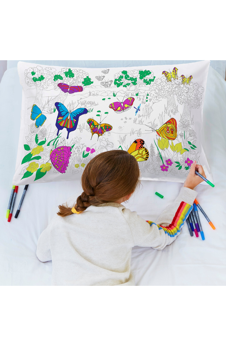 Eat Sleep Doodle Color Your Own Pillowcase Butterfly, Alternate, color, White