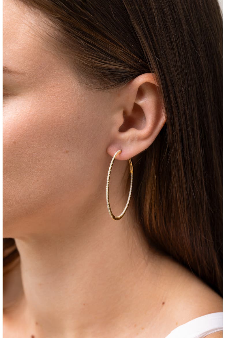 18K Gold & Diamond Hoop Earrings, Alternate, color, 18K YELLOW GOLD