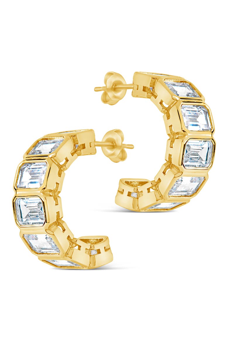 Nyssa Baguette Cubic Zirconia Hoop Earrings, Alternate, color, GOLD/ EMBER