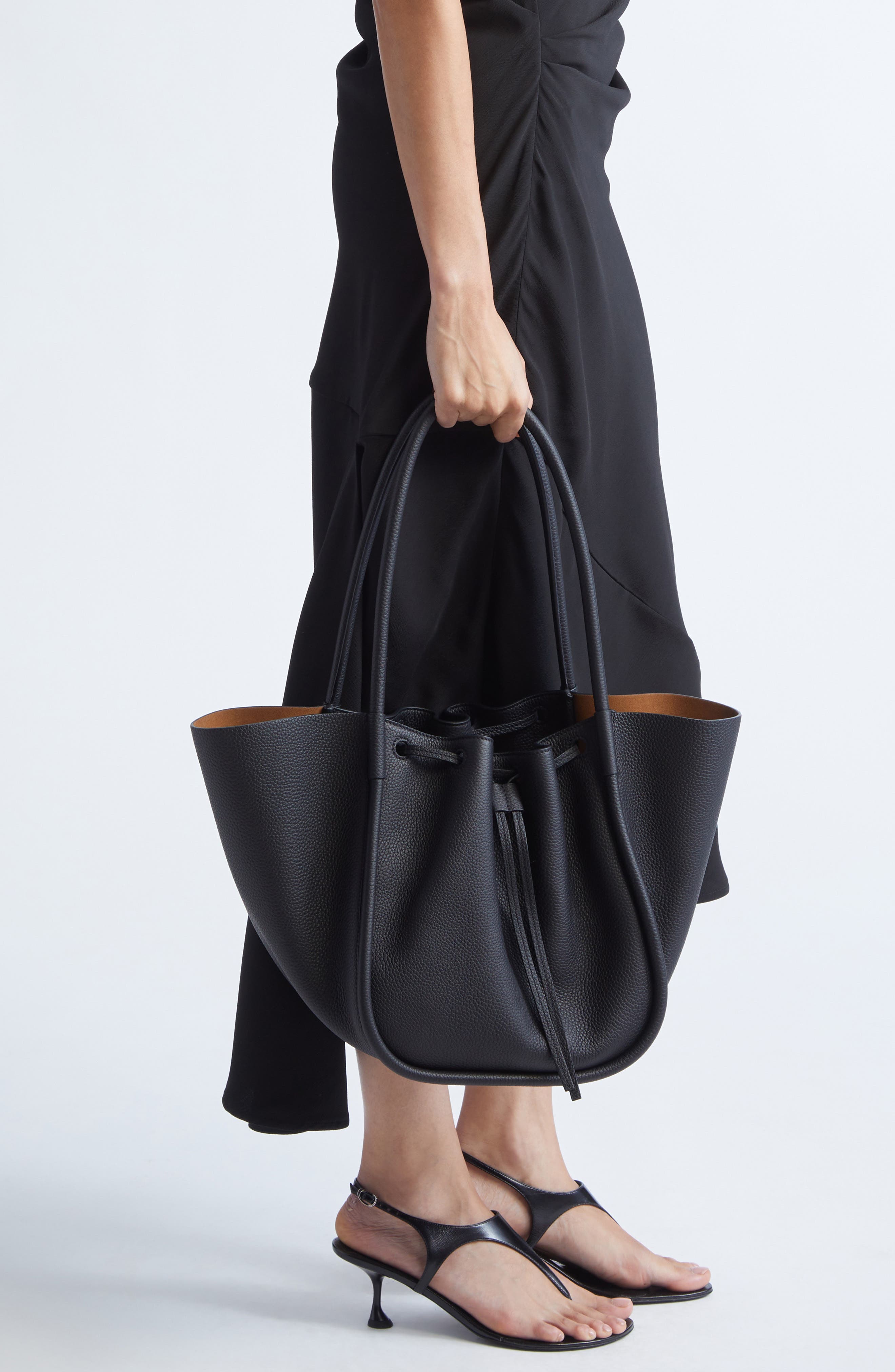 Proenza Schouler Large Ruched Pebbled Leather Tote, Alternate, color, Black