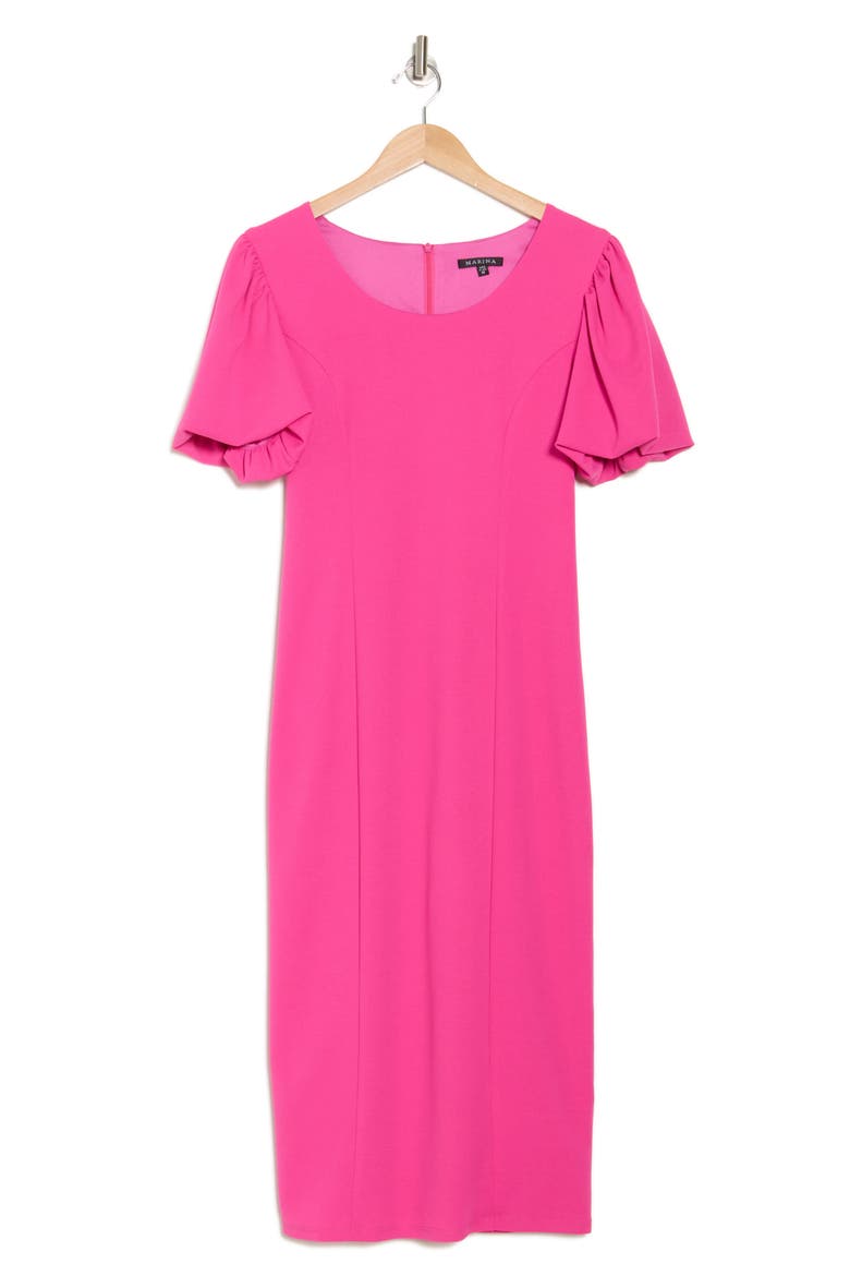 Puff Sleeve Scuba Knit Dress, Alternate, color, FUCHSIA